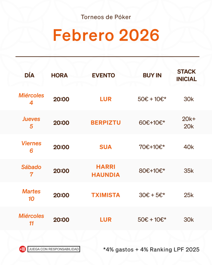 torneos poker febrero calendario