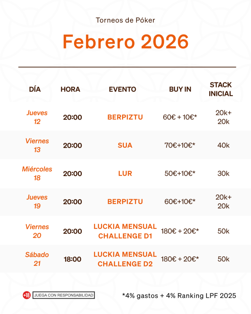 torneos poker febrero calendario