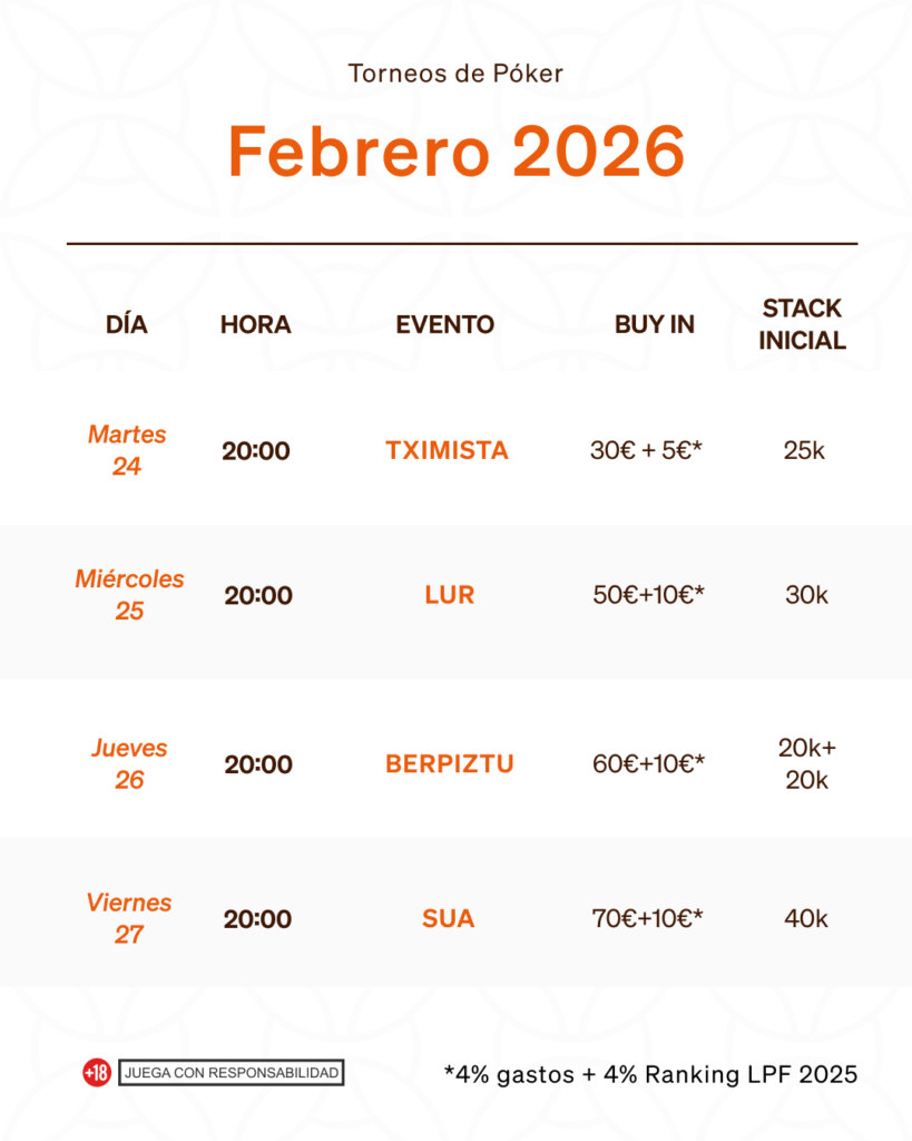 torneos poker febrero calendario