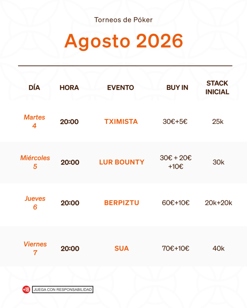 Calendario poker agosto
