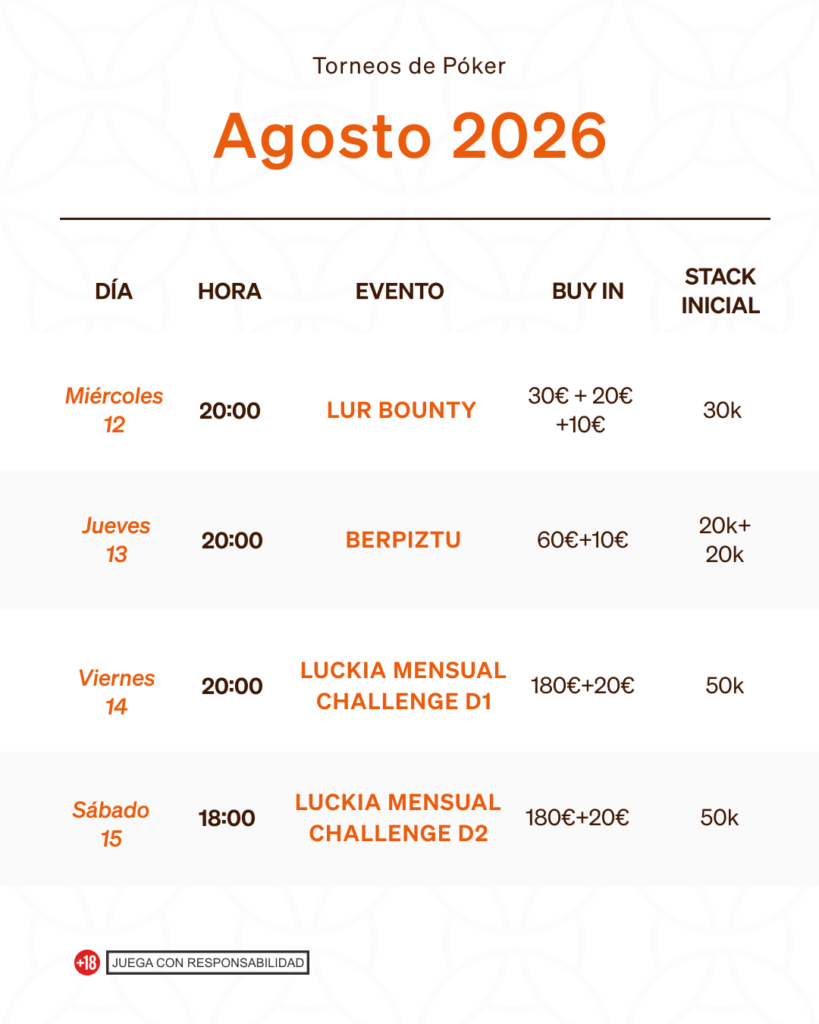 Calendario poker agosto