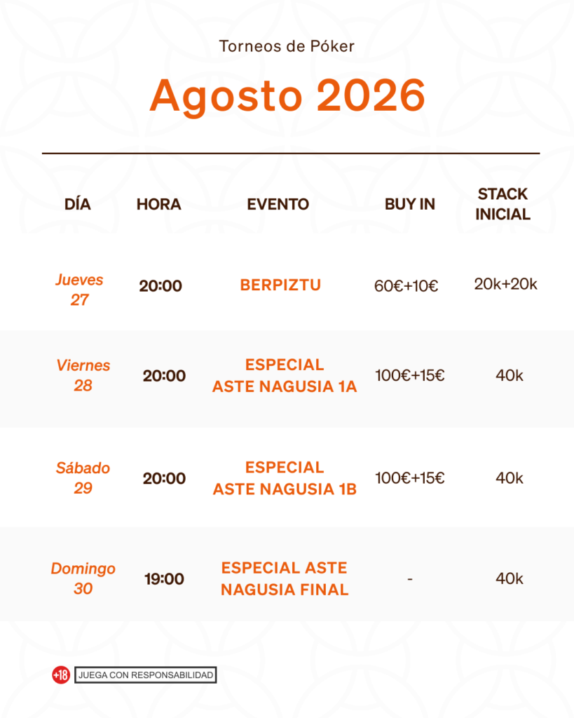 Calendario poker agosto