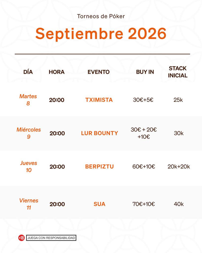 Calendario torneos poker septiembre