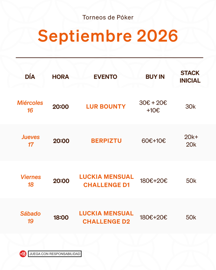 Calendario torneos poker septiembre