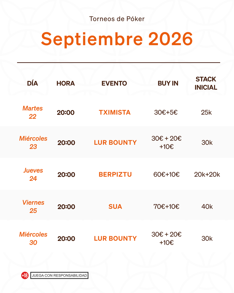 Calendario torneos poker septiembre